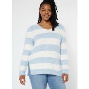 Rue21 Blue and White Striped Fuzzy Eyelash Knit Tunic Sweater
